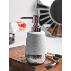 White & Silver Toned Dotted Dotted Style Textured Ceramic Soap Dispens