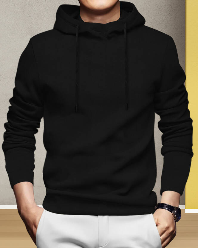 Men Printed Hooded Neck Cotton Blend Black T-Shirt