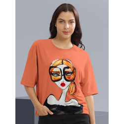 Women Graphic Printed Round Neck Cotton Oversized T-Shirt