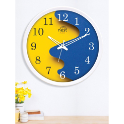 Yellow & Blue Colourblocked Contemporary Wall Clock