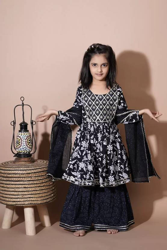 Girls Festive & Party Angarkha and Sharara Set(Pink Pack of 1)
