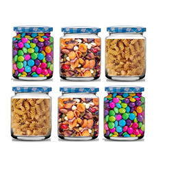 Ash & Roh - 200 ml Clear Glass Jar and Container with Air Tight Blue C