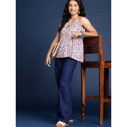SANGANERI PURE COTTON FLORAL PRINTED A-LINE TOP