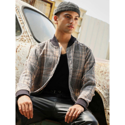 TARTAN PLAID CHECKED WINDCHEATER COTTON BOMBER JACKET