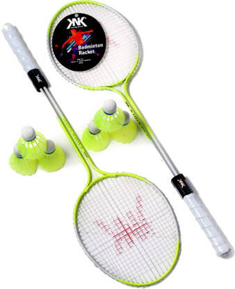 KNK Double Shaft Florescentv Racket Pack Of 2 With 6 Piece Plastic Shu