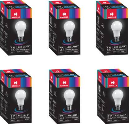HAVELLS 9 W Basic Round B22 LED Bulb(White, Pack of 6)