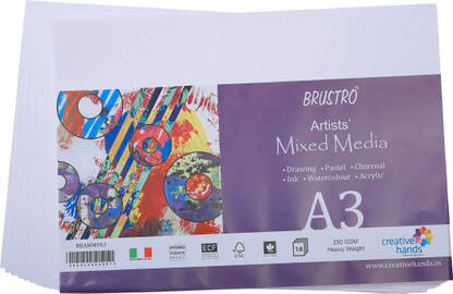 BRuSTRO mixed media paper unruled A3 250 gsm Multipurpose Paper(Set of