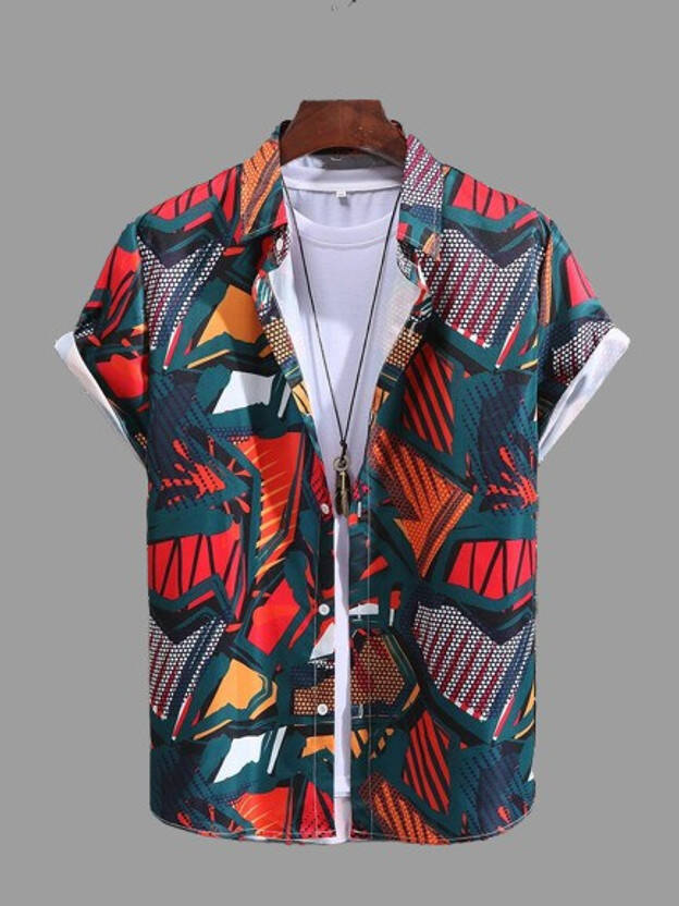 MEN REGULAR FIT PRINTED SPREAD COLLAR CASUAL SHIRT