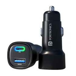 Portronics 80W Dual Output Fast Car Charger with Type-C PD & USB, LED