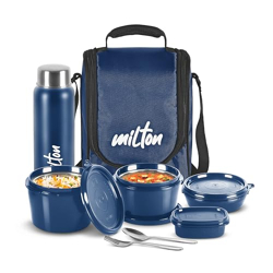 MILTON Pro Lunch Box with Steel Cutlery, 3 Microwave Safe Inner Steel