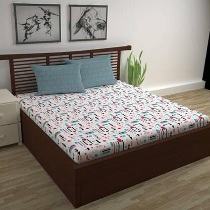 Divine Casa 144 TC Cotton Double Printed Flat Bedsheet(Pack of 1, Toma
