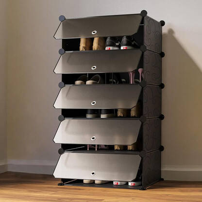 SASIMO 5-SHELF-5-DOOR PLASTIC CUBORT SHOE RACK PLASTIC COLLAPSIBLE SHO