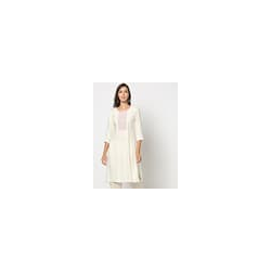 Women Straight Kurta with Schiffli Embroidered Yoke