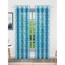 Bedspun Blue & White 2-Pieces Floral Sheer Door Curtains