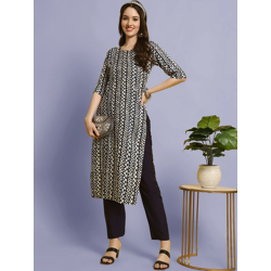 Geometric Printed Round Neck Straight Kurta With Trouser