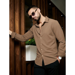 Classic Self Design Spread Collar Casual Shirt