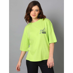 Women Typography Printed Drop-Shoulder Sleeves Oversized T-shirt