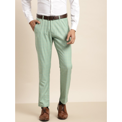 Men Sea Green & Yellow Checked Smart Fit Trousers
