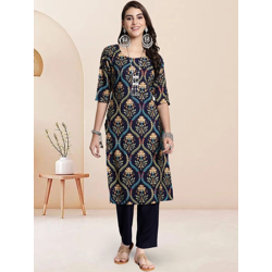 Ethnic Motifs Printed Round Neck Straight Kurta With Trousers