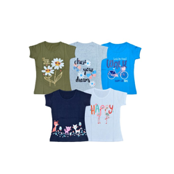 Girls Pack Of 5 Printed Cotton Casual T-shirts