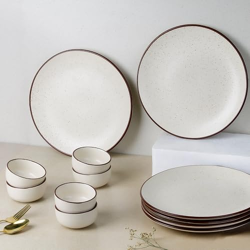 THE EARTH STORE HANDCRAFTED CRME MATTE CERAMIC DINNER SET 12 PIECES SE