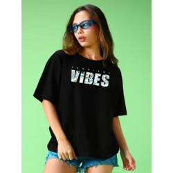 Women Typography Printed Round Neck Cotton Oversized T-shirt