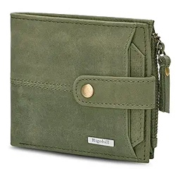 Rigohill Doger Olive Green Leather Wallet For Men, 2 Card Slot | RFID