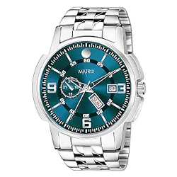 Matrix Black, Blue, White Dial, Day & Date Functioning, Stainless Stee