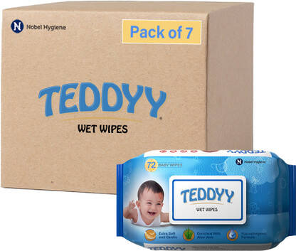 TEDDYY Baby Soft Wet Wipe with Lid | Pack of 7 | With Aloe Vera and Vi