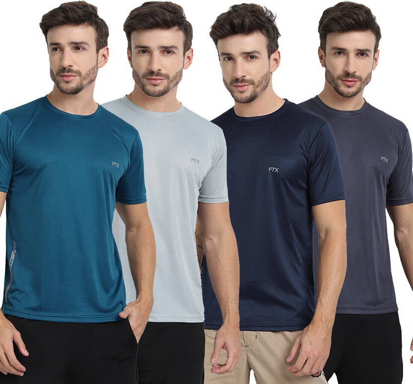 FTX Pack of 4 Men Solid Round Neck Polyester Multicolor T-Shirt