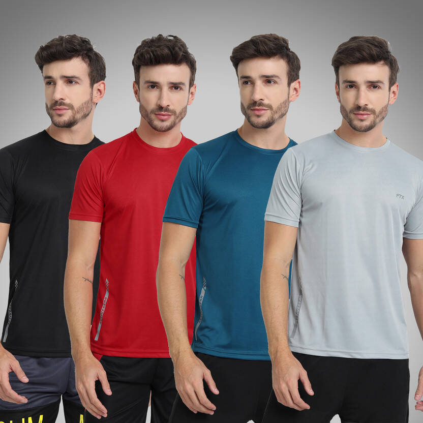 FTX PACK OF 4 MEN SOLID ROUND NECK POLYESTER MULTICOLOR T-SHIRT