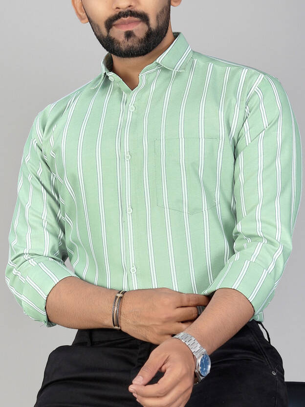 MILDIN Men Regular Fit Striped Spread Collar Formal Shirt