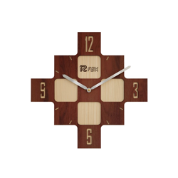12 FOX COFFEE BROWN & BEIGE GEOMETRIC WOODEN ANALOGUE WALL CLOCK