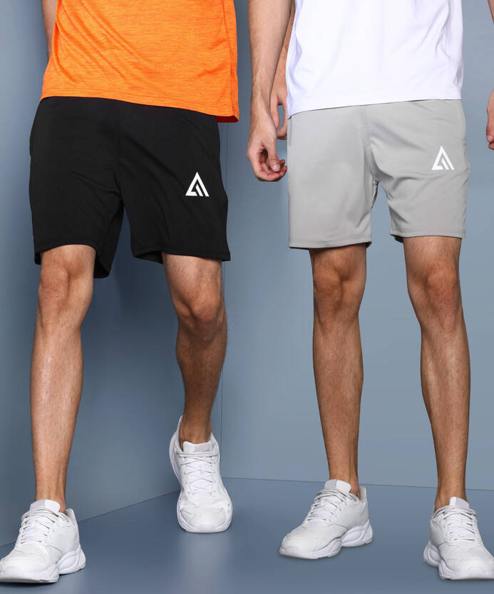 Adrenex Pack of 2 Solid Men Black, Grey Basic Shorts, Beach Shorts, Ba