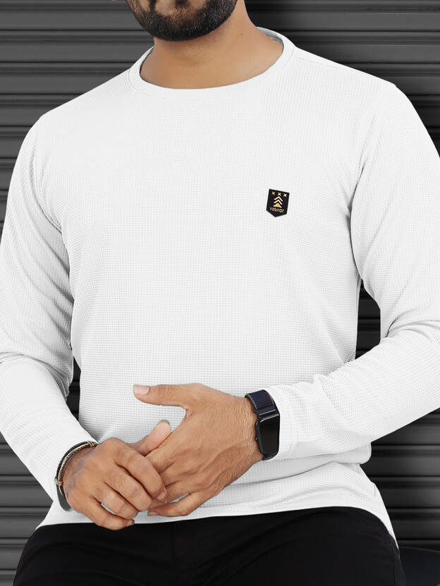 VeBNoR Men Solid Round Neck Polyester White T-Shirt