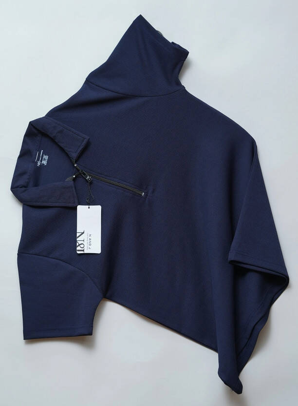 N AND J Men Solid Polo Neck Polyester Navy Blue T-Shirt
