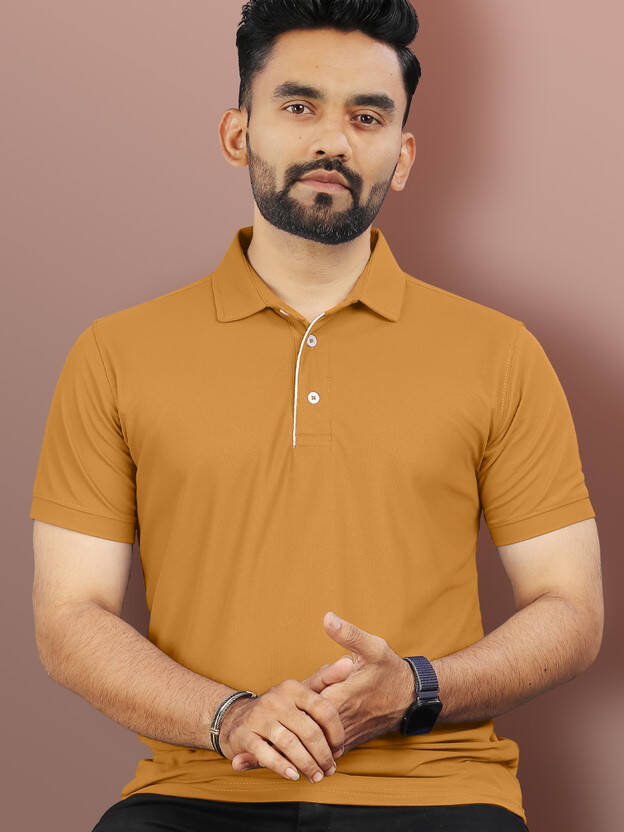 VeBNoR Men Solid Polo Neck Polyester Yellow T-Shirt