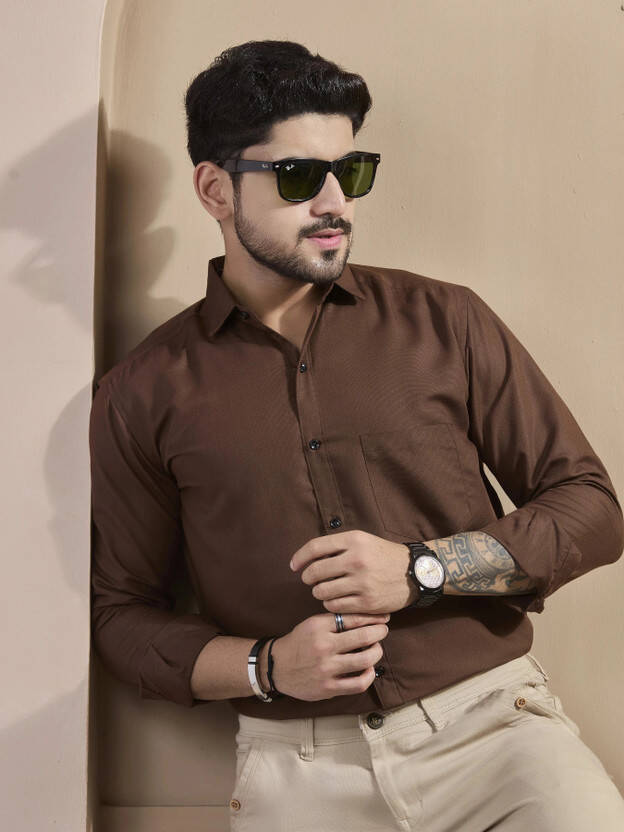 STONEBERG Men Slim Fit Solid Spread Collar Formal Shirt