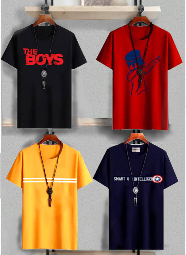 FTC FASHIONS Boys Graphic Print Cotton Blend Regular T Shirt(Multicolo