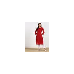 SWAGG INDIA Chikankari Round-Neck Straight Kurta