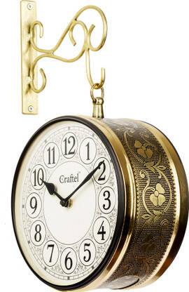 Craftel Analog 21 cm X 21 cm Wall Clock(Gold, With Glass, Double-Sided