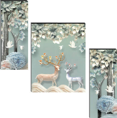 Indianara Set of 3 Deers MDF Art Painting (4064FL) without glass Digit