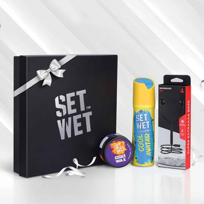 SET WET Combo- 60 gm Matte Wax+150ml Cool Avatar Deo+Bassheads 104 Ear