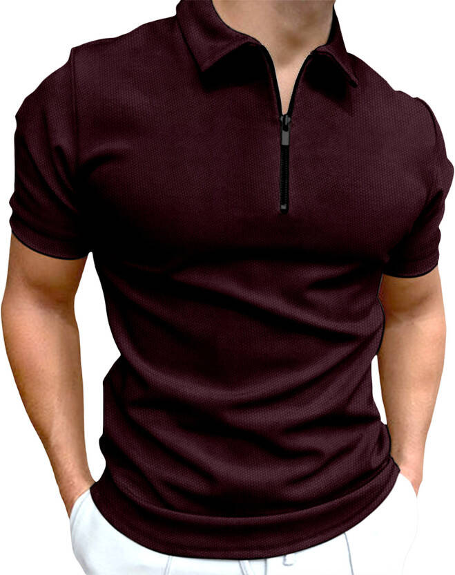 FTX Men Solid Polo Neck Cotton Blend Maroon T-Shirt