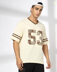 TEAMSPIRIT Men Numeric Print Regular Fit V-Neck T-Shirt