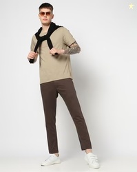 YOUSTA Men Slim Fit Flat-Front Trousers