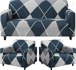 furshine Polyester 3+1+1 Seater Sofa Abstract, Checkere...