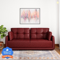 CASA Mind Cedar Leatherette 3 Seater  Sofa (Finish Color - Cherry Colo