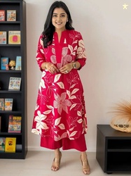 Anara Women Floral Printed Regular Silk Georgette Kurti with Pyjamas