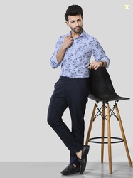 JONESBURG Floral Printed Spread Collar Slim Fit Formal Cotton Shirt